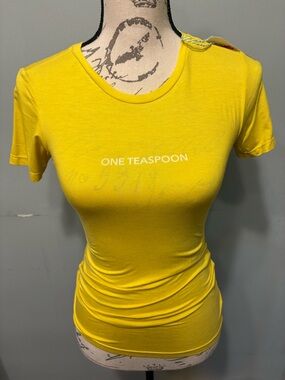 One Teaspoon Bright Yellow Logo Slim Crew Tee
